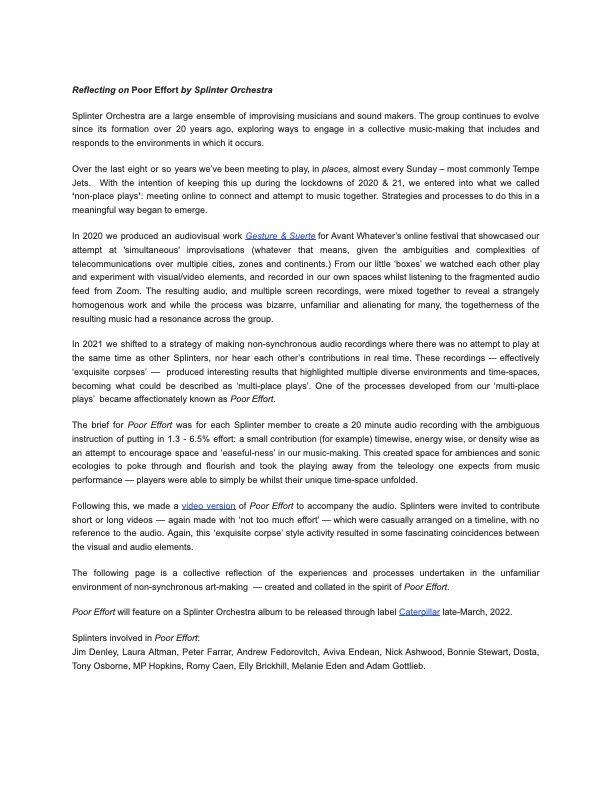 Reflecting on Poor Effort by Splinter Orchestra (page 1)